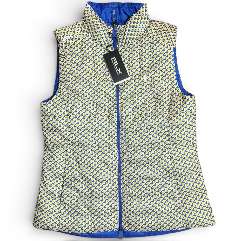 RLX Ralph Lauren Reversible Quilted Puffer Vest Golf Blue Yellow NWT Women’s S - Picture 2 of 13